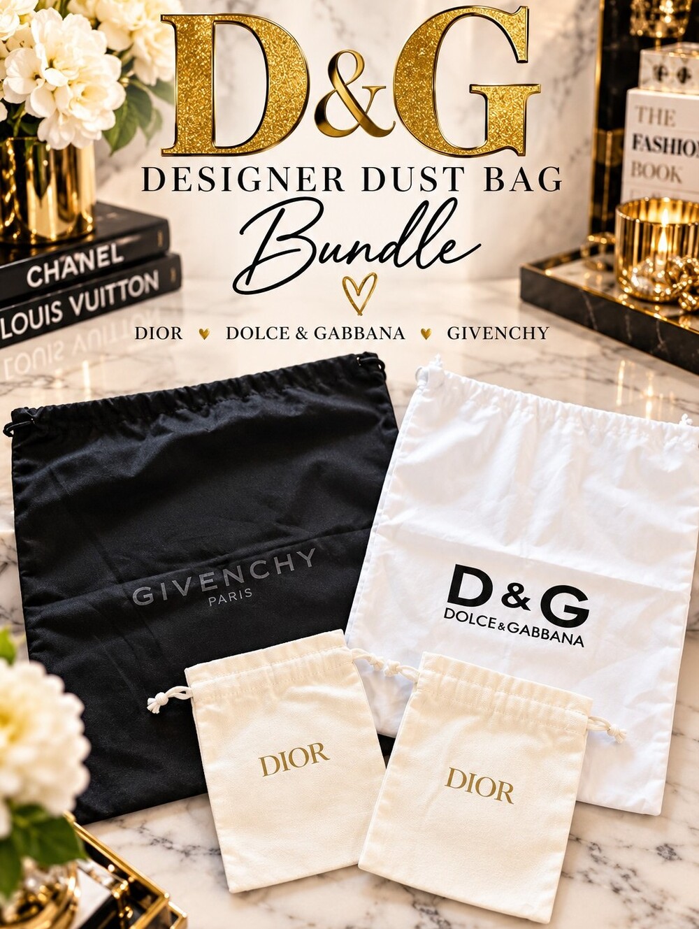 Designer Dust Bag Bundle Of 4 | Dior D&G Givenchy